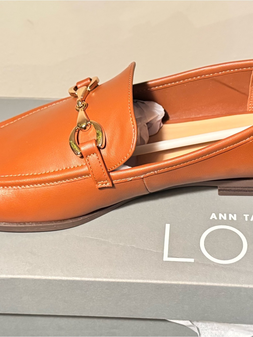 LOFT Tan Leather Horsebit Loafers
